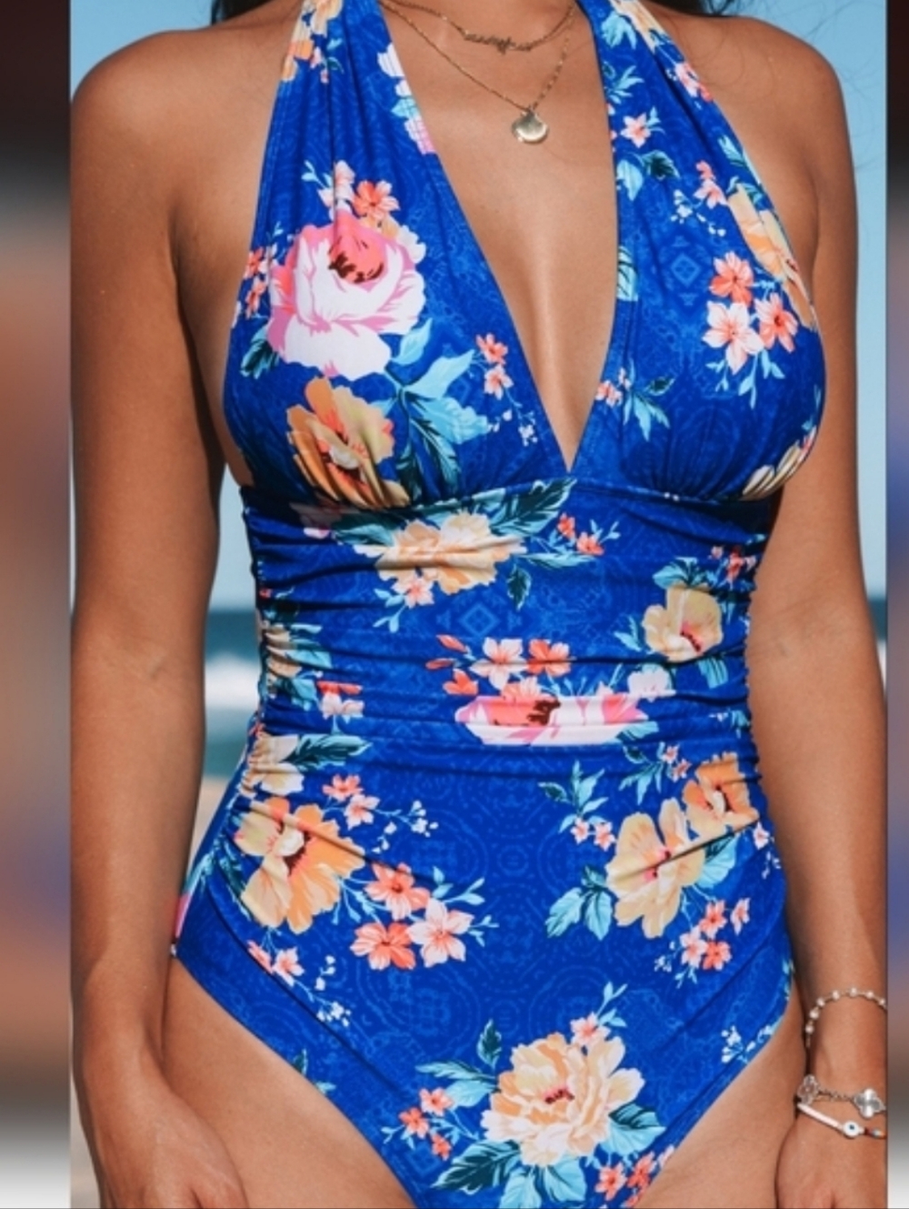 Cupshe Blue Floral Plunging Tummy Control One-Piece Swimsuit. NEW! - Picture 10 of 10